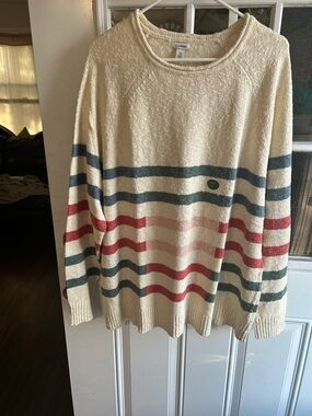 NWOT L.L. Bean Cream Striped Crewneck Sweater, 100% cotton women’s size 3X